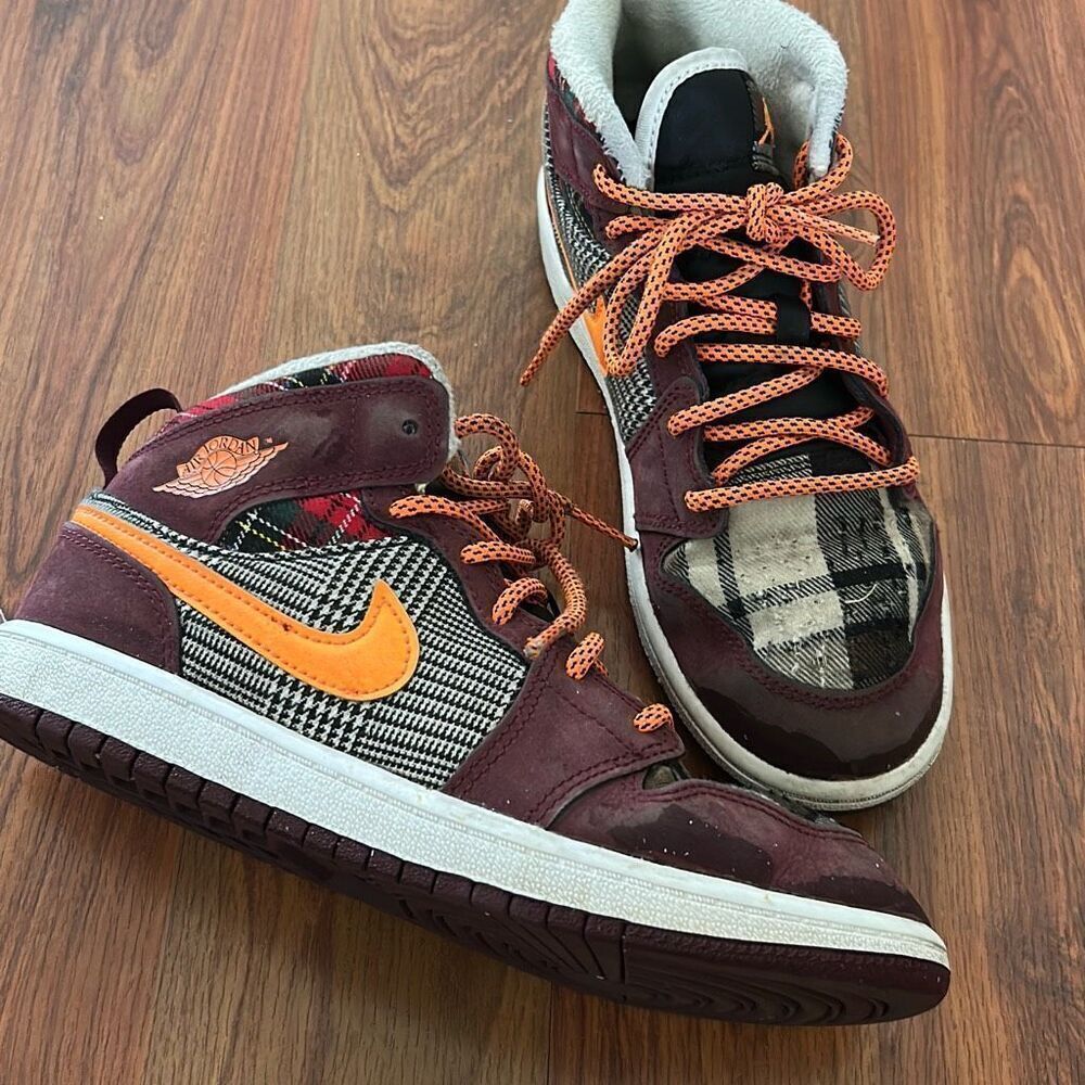 Air Jordan Nike 1 mid SE TD youth 3  plaid orange